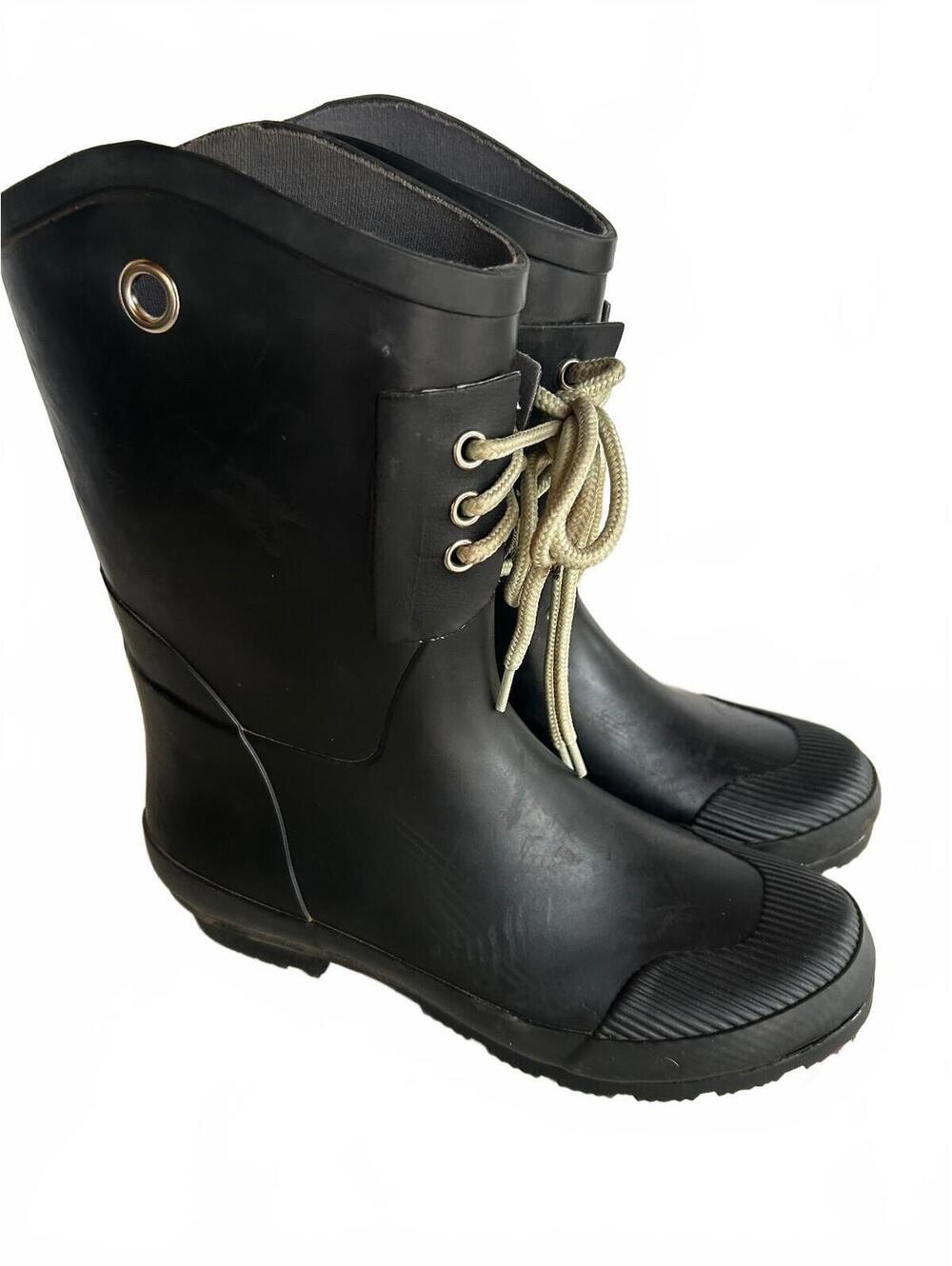 Nomad Kelly B Lace-Up Waterproof Rain Boots Women’s 9 Black White Trim Rubber